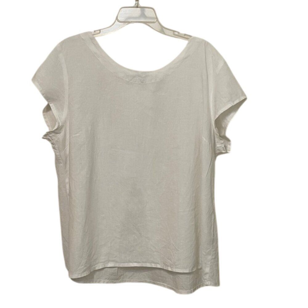 Flax White Linen Short Sleeve Pullover Top Blouse Womens Size Large